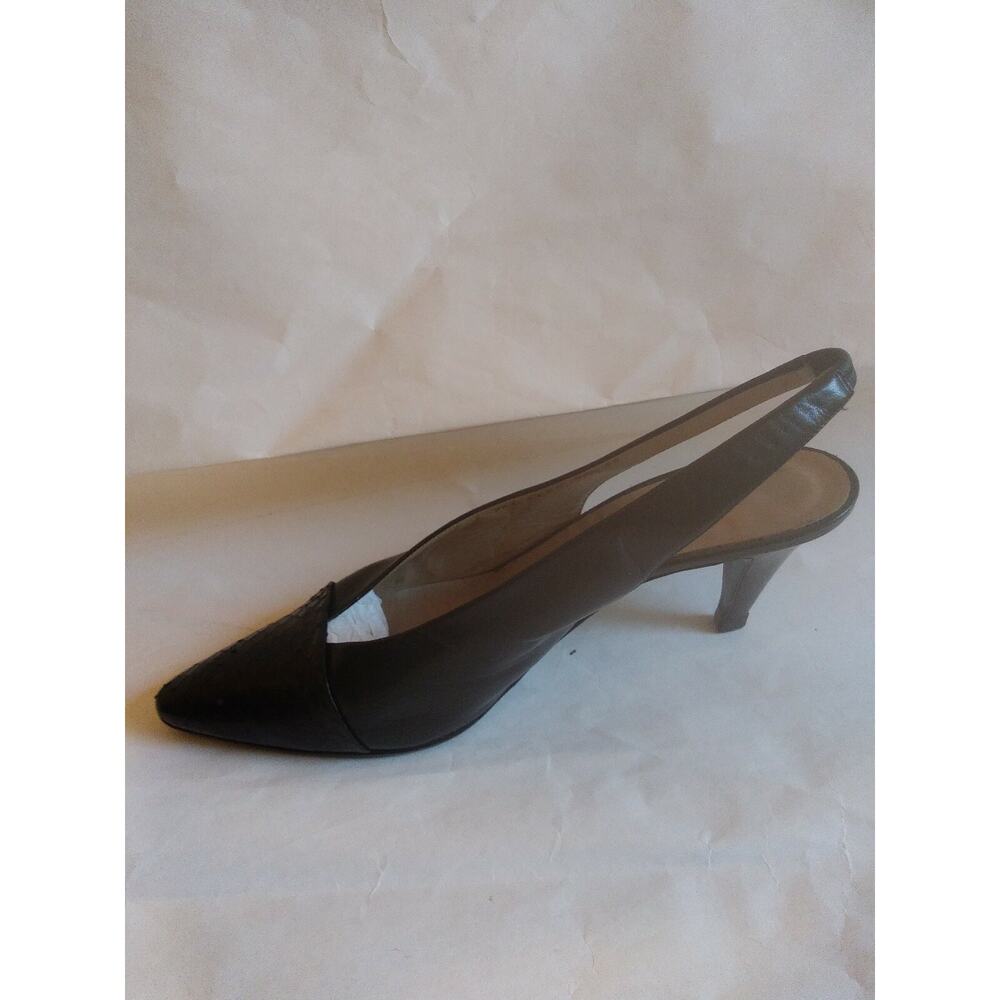 Vintage GUCCI SHOES SLINGBACKS black LEATHER towline snakeskin sz 38.5 AA 8.5 - Picture 4 of 11